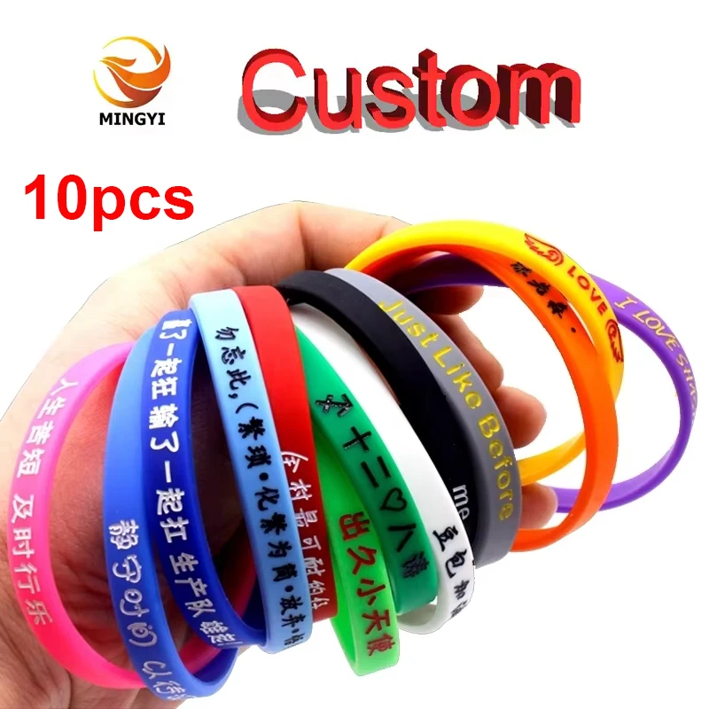 

10pcs Customized Thin Version 8mm Silicone Wristband With Engraved Words DIY Couple Bracelet For Sports Basketball Wristband
