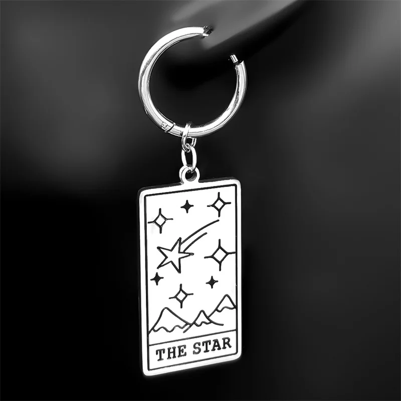 Tarot Cards Drop Earrings The Star Mountain for Women Men Tarot Stainless Steel Silver Color Divination Amulet Earrings Jewelry image 2