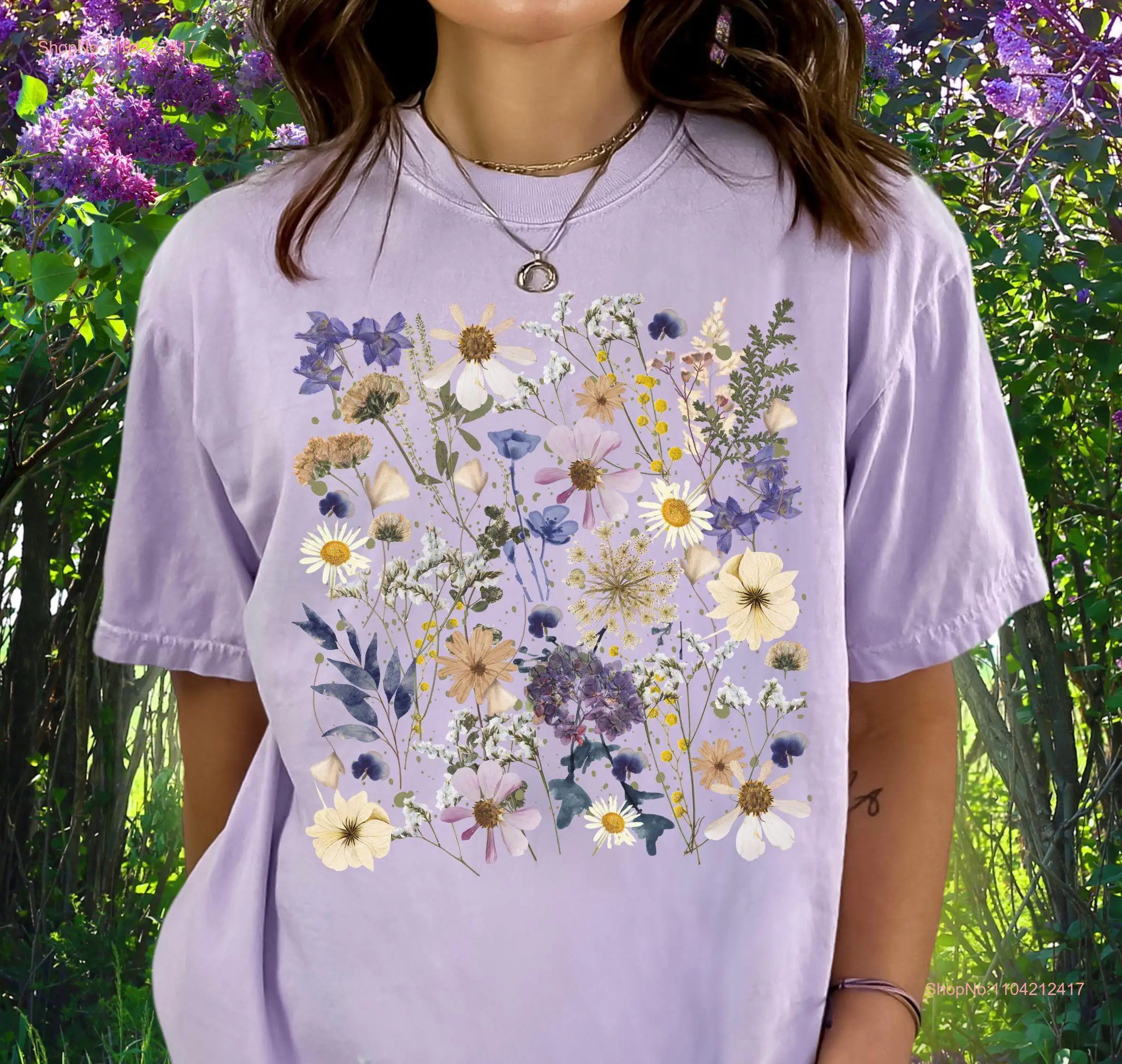 Vintage Pressed Flowers T Shirt Comfort Colors Boho Cottagecore Crewneck Garden Botanical Floral Pullover Fairycore