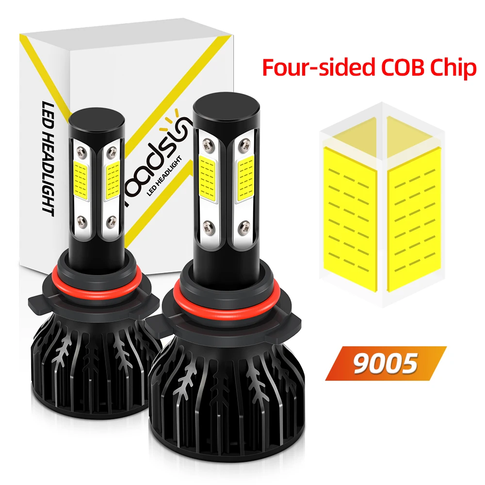 9005/HB3 9006/HB4 H7 H11 High Low Beam Light H13 H4 9004 9007 LED 30000LM 4 Sides COB Chips With Fan Pack OF 2