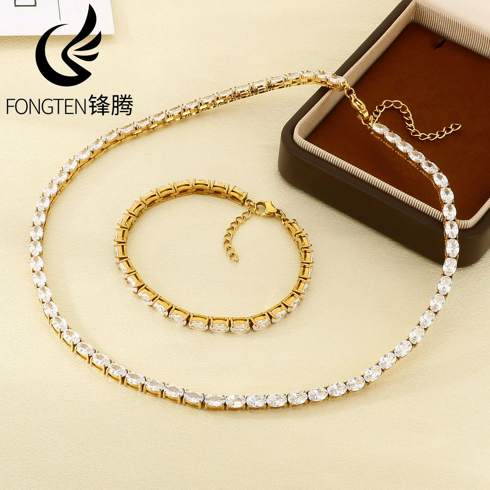 Fongten Reverse Love Chi Cheng Same Style Eternal Zirconium Stainless Steel Men's Bracelet Luxury Fashion Jewelry Set Party