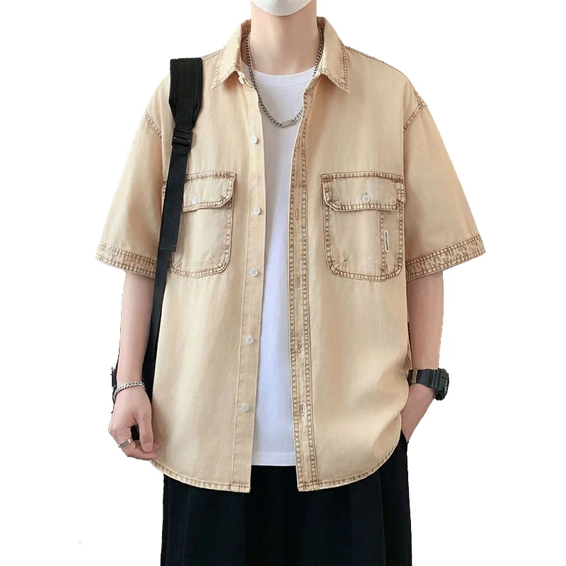 

Men's 100% Cotton Shirt New Summer Fashion Solid Color Breathable Short Sleeve Shirt Street Trendy Daily Outing Comfortable Top