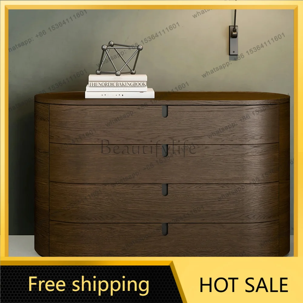 Factory Direct American Country Bedroom Bedside Storage Cabinet Small Black Walnut Round Storage Side Cabinet