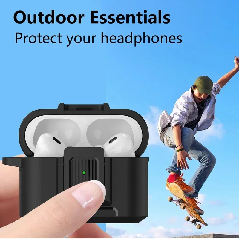 Outdoor Essentials Shockproof Switch Locking Bluetooth Headset Case For Airpods pro 2 For Airpods 3 2 1With mountaineering hook