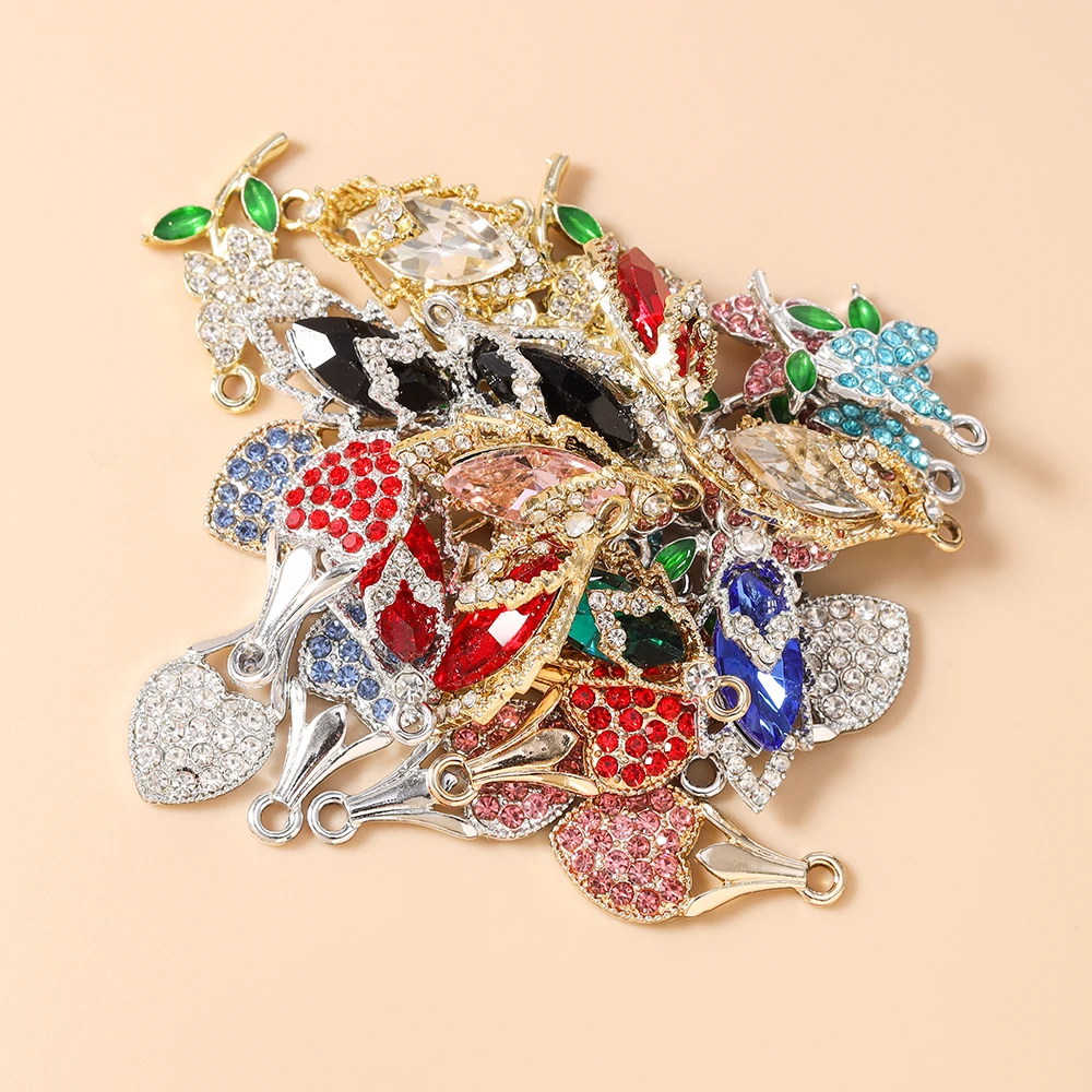 10 Stück Niedliche Kristall-Metall-Anhänger in Form von Baumblättern und Blumen für Schmuckherstellung, Ohrringe, Halsketten, Armbänder, DIY-Bastelzubehör – Detail 3