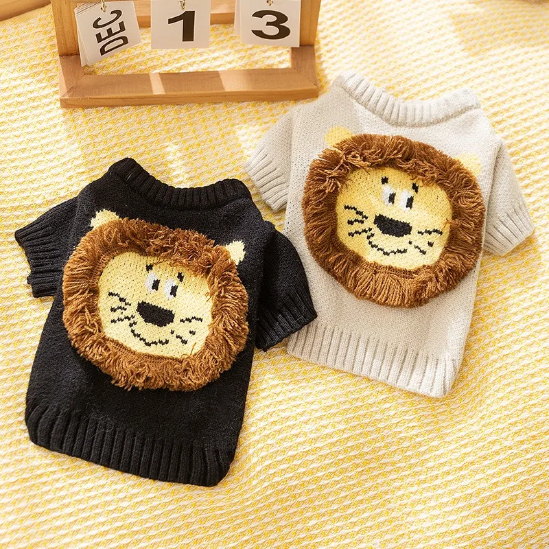 Cute Little Lion Pet Sweater Winter Dog Clothes Teddy Warm Knit Bichon Frise Thickened Clothes Pet Supplies XS-XL