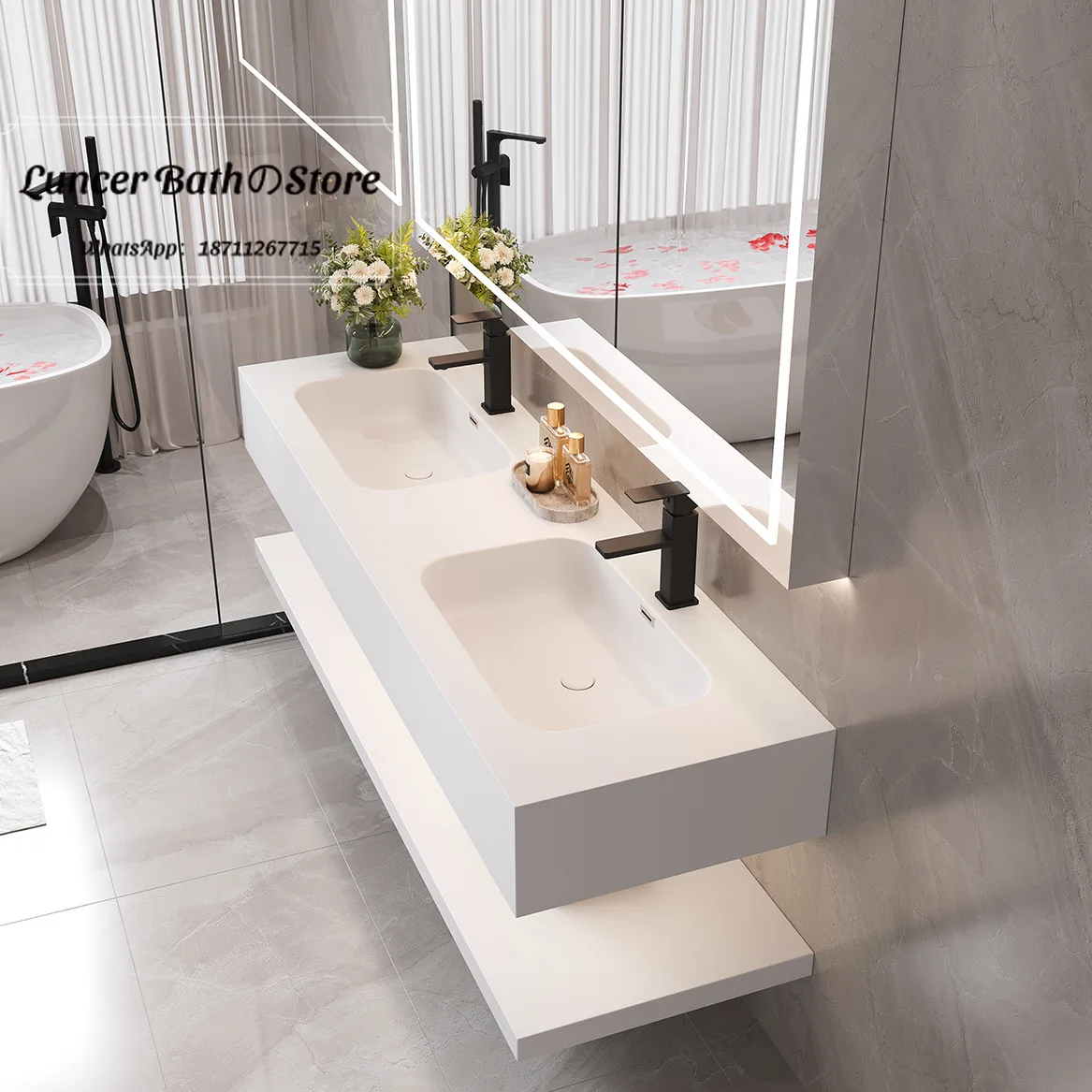 Suspended quartz countertop washbasin, suitable for use in hotels, guesthouses and households