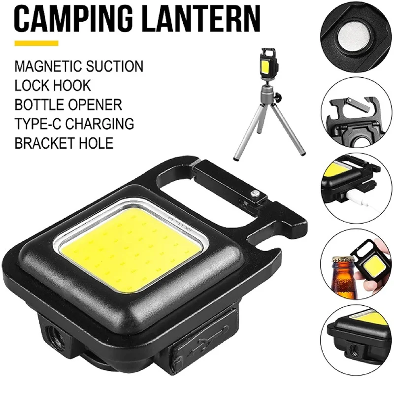 Imagem -02 - Mini Cob Led Torcia Portachiavi Luce Lampada Portatile Multifunzionale Ricarica Usb Luci di Emergenza Lanterna da Campeggio Per Lavoro Allaperto