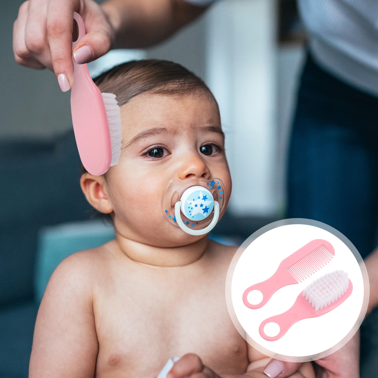 1 Juego de cepillo y peine para bebé, cepillo para el pelo de masaje para recién nacido, Kit de peine (rosa), peine para bebé, peine de masaje, peine infantil