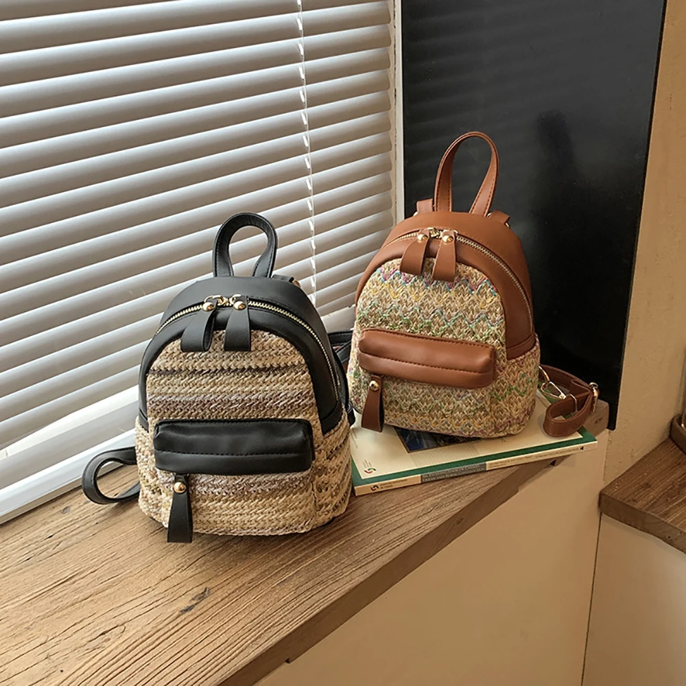 

Women's Mini Backpacks 2026 Summer New Pu Patchwork Soft Handle Double Shoulder Packs Casual Travel All-Match Backpack