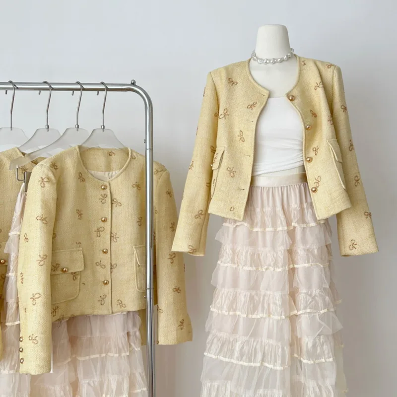 

High-end French Luxury Runway Small Fragrance Tweed Jacket Coat Women's Fashion Fried Street Short Coats Sweet Chic Outerwears