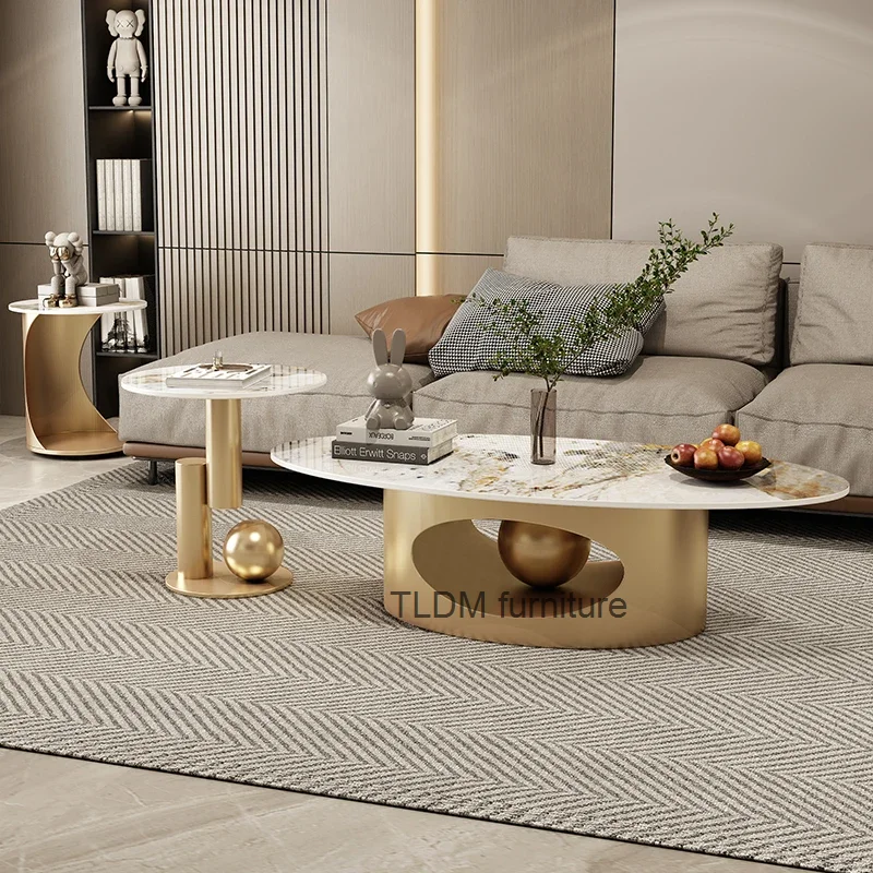 

Modern Marble Effect Coffee Tables Luxury Legs Metal Nordic Oval Side Table White Premium Table Basses De Salon Home Furniture