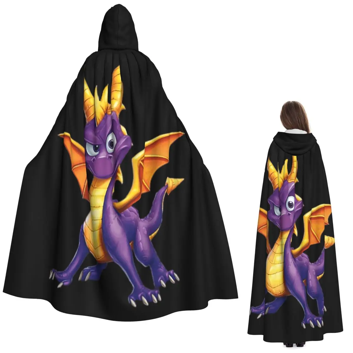 Ice Spyro Long Hooded Cloak Witch Medieval Costume Cosplay Cape HalloweenCoat Adult Unisex