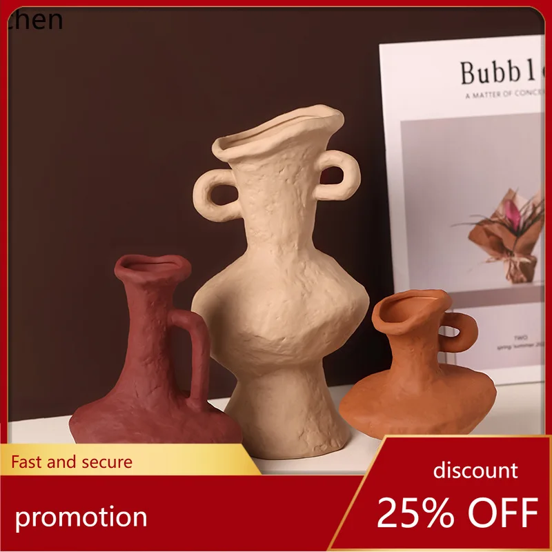 

YFY Wabi-sabi style home living room ceramic vase ornament vintage art flower arrangement tabletop decoration
