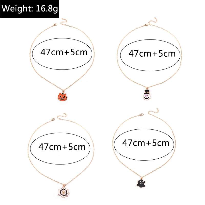 Aihua 4-teiliges Set mit niedlichen Halloween-Halsketten aus Emaille: Kürbis, Fledermaus, Mumie, Hexe, Skelett, Augapfel-Halskette für Damen, Halloween-Party-Schmuck – Detail 13