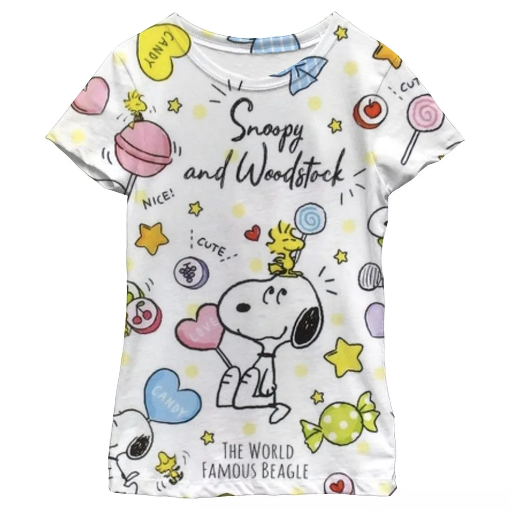 Snoopy Printed Kids T-shirt Summer Children's Short Sleeve Suitable for Boys and Girls white Casual Tops