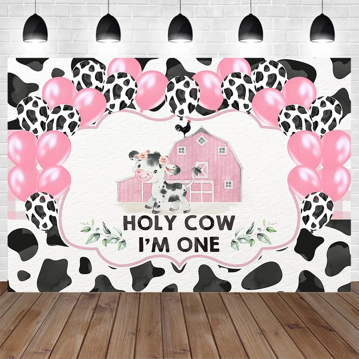 

Farm Cow Baby Shower Decoration Photography Backdrop for Girl Balloon Black White Spot Background Newborn Birthday Photobooth