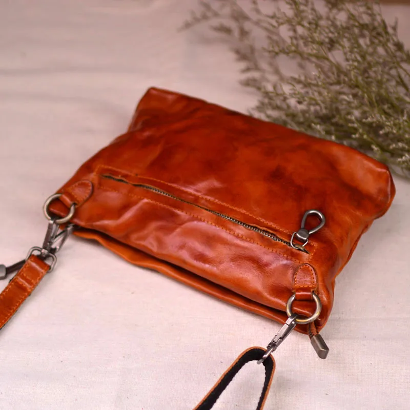 AETOO Leather pleated men\'s crossbody bag Multi-functional first layer cowhide clutch bag Large capacity shoulder bag casual sm