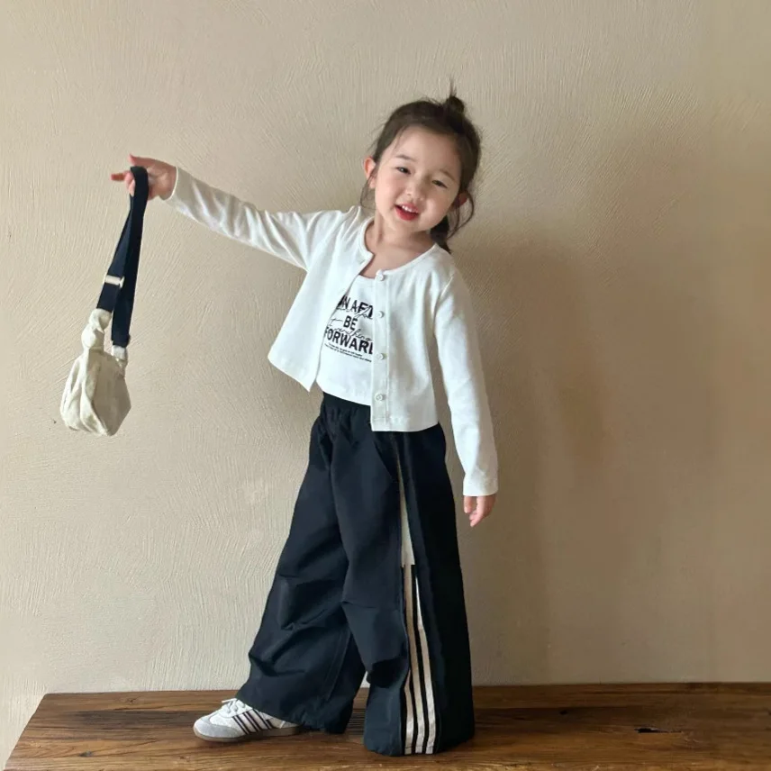 

Осень 2023, новый продукт, детская одежда, кардиган с надписью для девочек, пальто, комплект из 2 предметов, детское пальто, кардиган