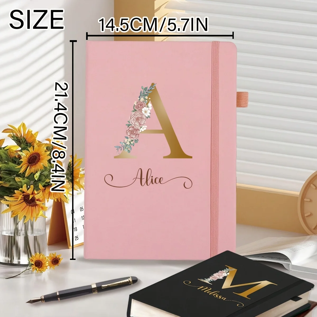 Custom Photo & Name Journal - Matte Notebook with Floral Monogram Design, Customizable Initials, School, Work, Birthday Gift