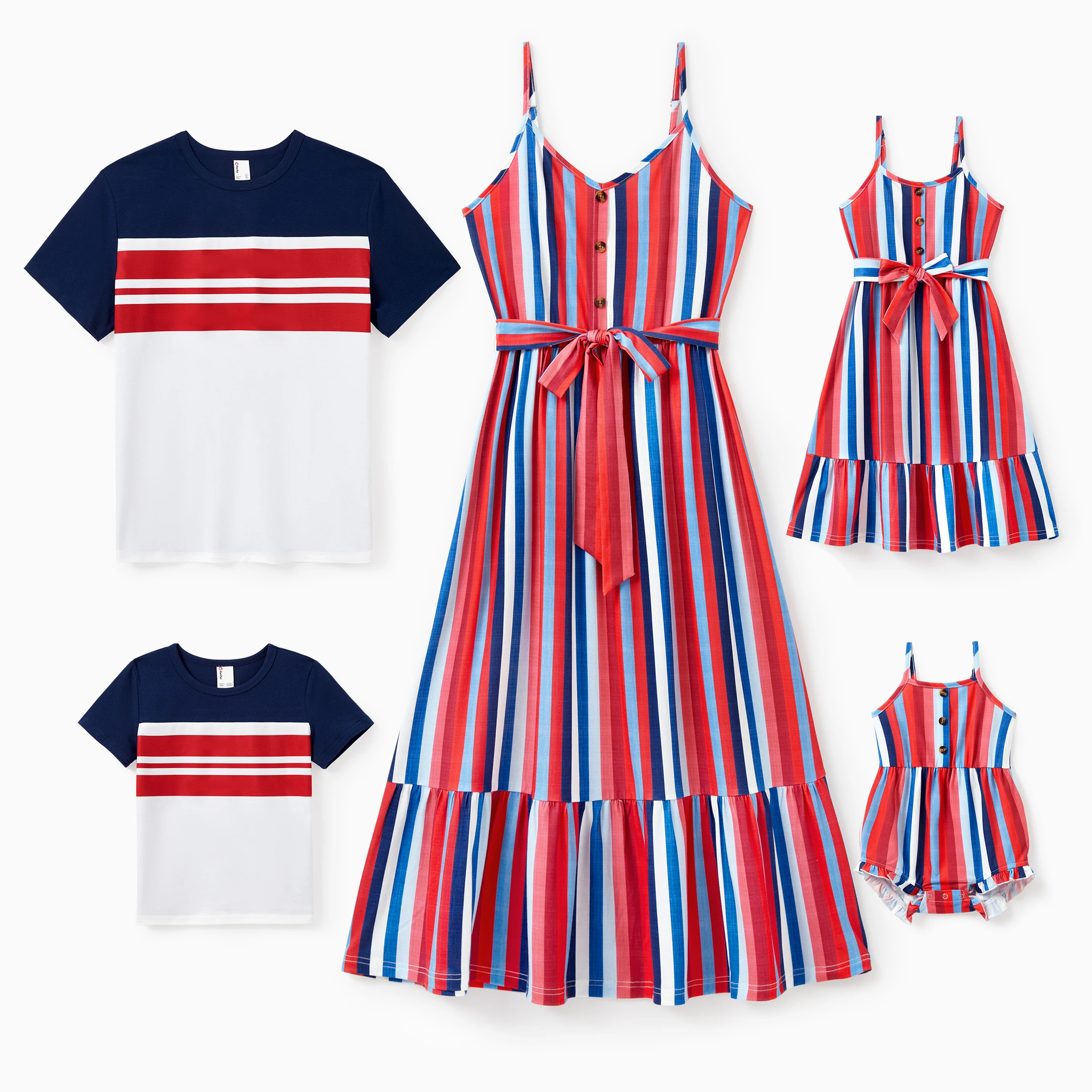 

PatPat Family Matching Casual Cotton T-shirt or Belted Stripe Dress Set