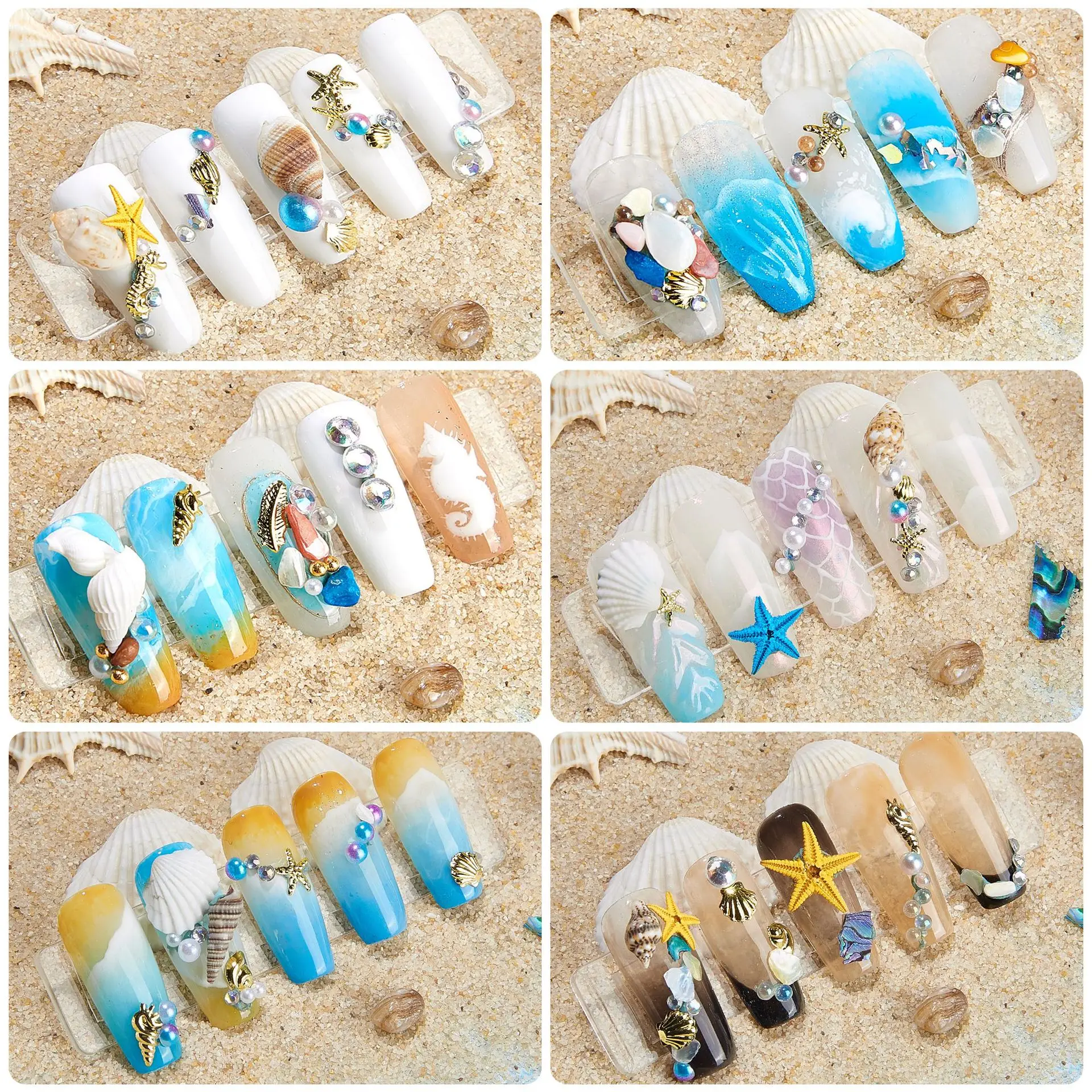12 กริดฤดูร้อน Ocean สไตล์เล็บ Charms Natural Abalone Sea Shell ปลาดาวไม่สม่ําเสมอ Slice ตกแต่ง DIY เล็บอุปกรณ์เสริม