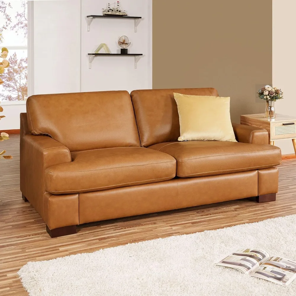 

Siggy Genuine Leather Loveseat - Luxurious Comfort, Goose Feather Cushion Filling, Square Arm Design, Sturdy Block Leegs