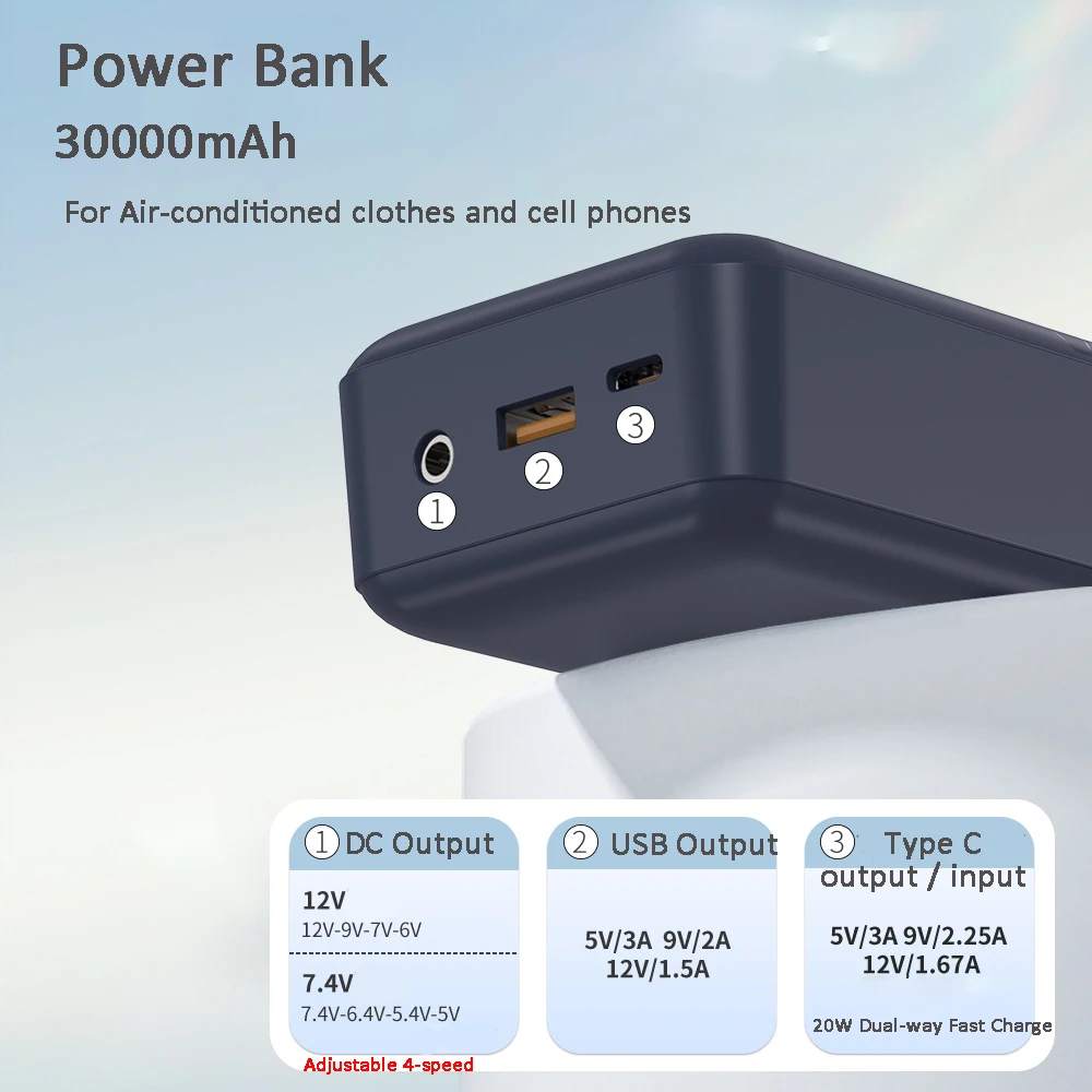 30000mAh Power Bank With DC 12V Output For Fan Vest Cooling Clothing Vest External Battery Powerbank for Xiaomi iPhone Samsung