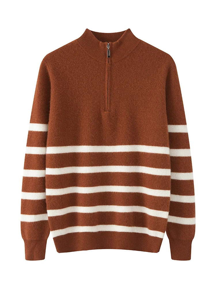 

Autumn Winter Men's Cashmere Pullover 100% Merino Wool Zipper Mock Neck Sweater Thick Warn Knitwear Smart Casual Jumper