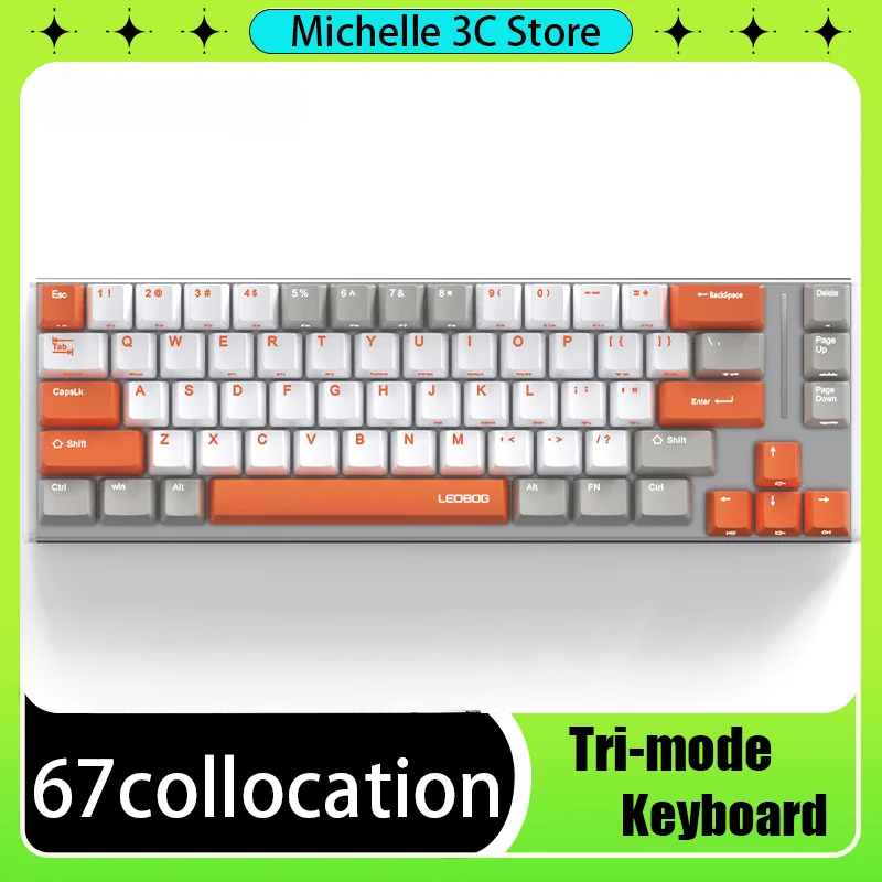 K67 Mechanical Keyboard Wireless Bluetooth Three Mode Custom RGB Hot Swapable Computer Office Games Esports Ice Crystal Axis