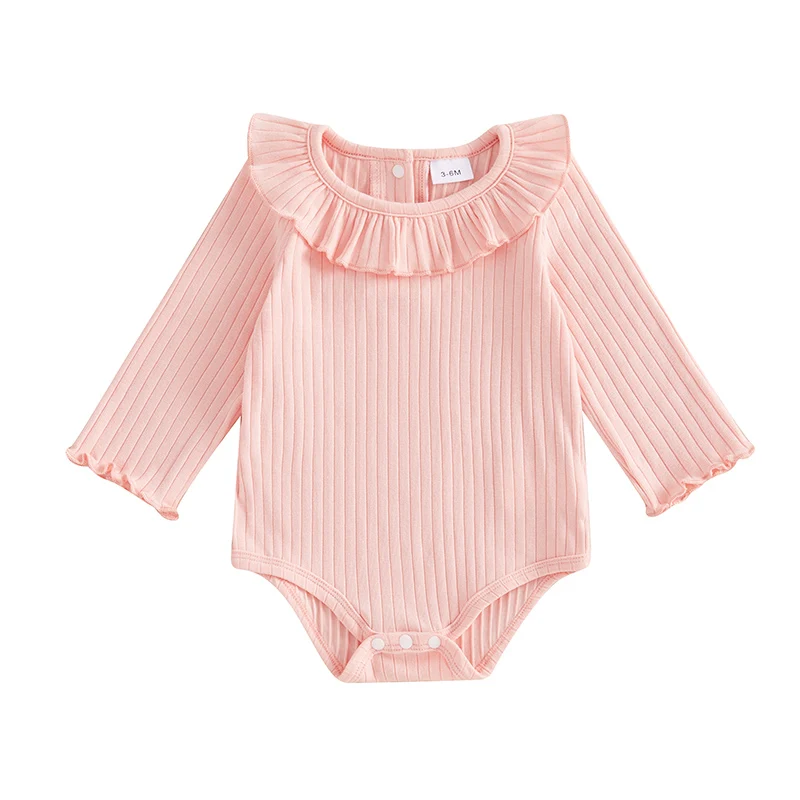 Mamelucos para niñas Color sólido Volantes Cuello redondo Manga larga Otoño Monos Monos