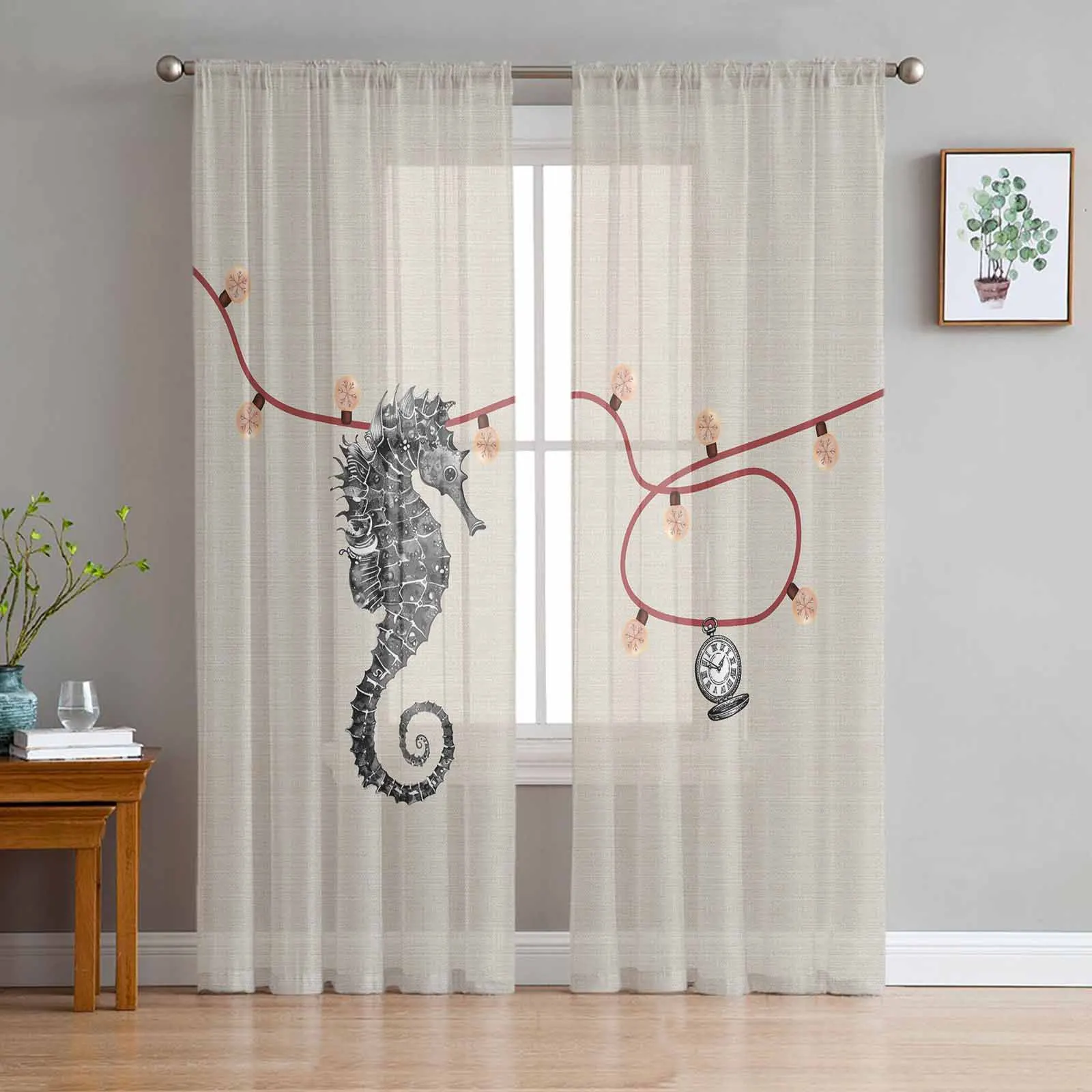 Haima Retro Christmas Curtains Living Room Bedroom Kitchen Decoration Window Voiles Organza Tulle Curtain