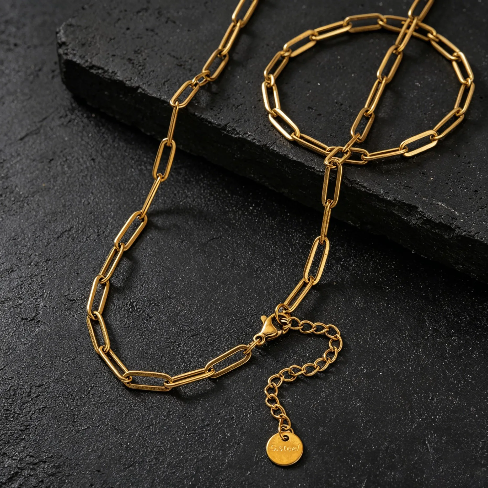 2 Stück/Set Edelstahl Goldfarben Büroklammer-Gliederketten-Halsketten für Damen und Herren Punk-Schmuck Geschenkherstellung Zubehör – Detail 2