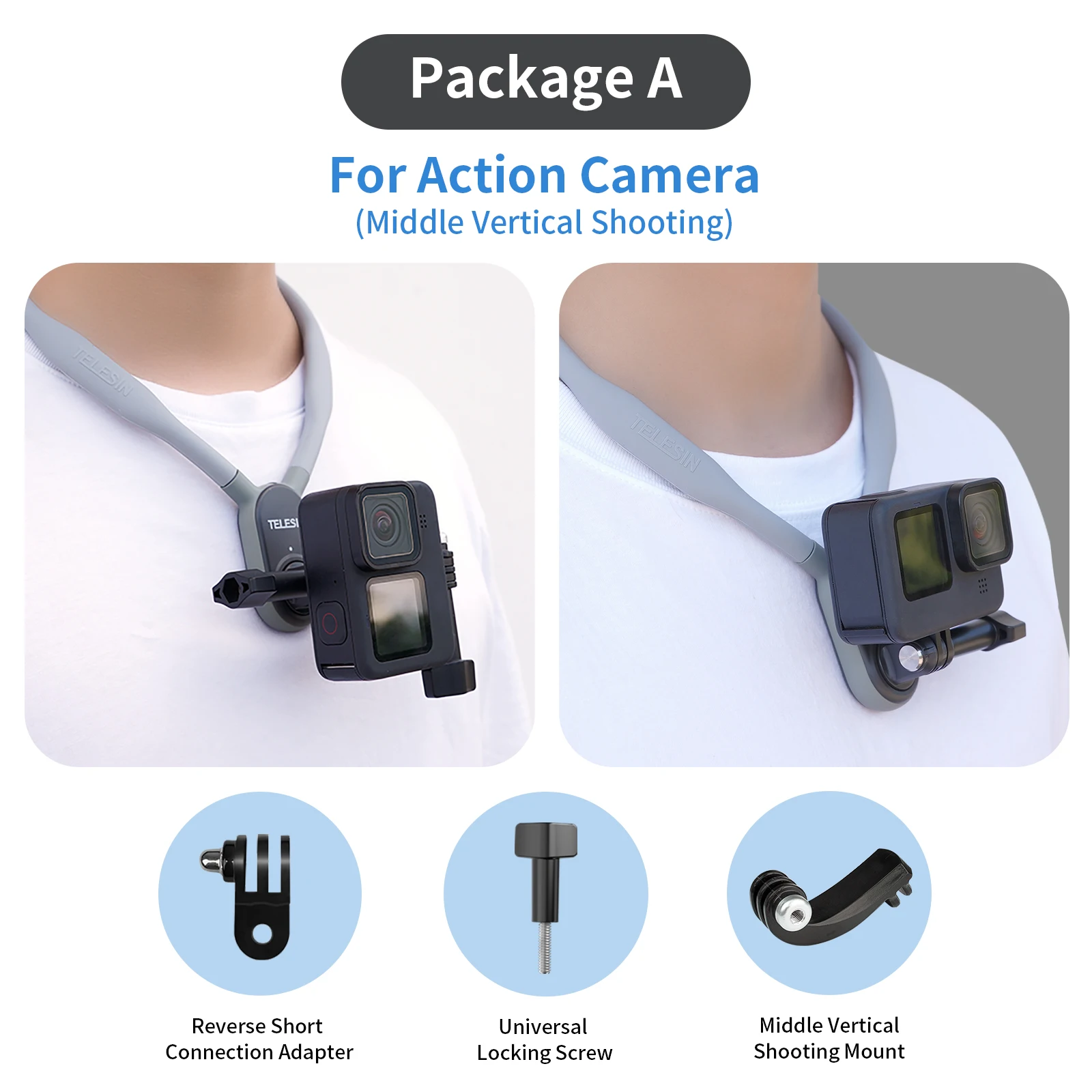 TELESIN Siliconen Neck Hold Mount voor GoPro Hero 13 12 11 10 9 8 Insta360 DJI Osmo Actie Smartphone Magnetische Actie accessoires