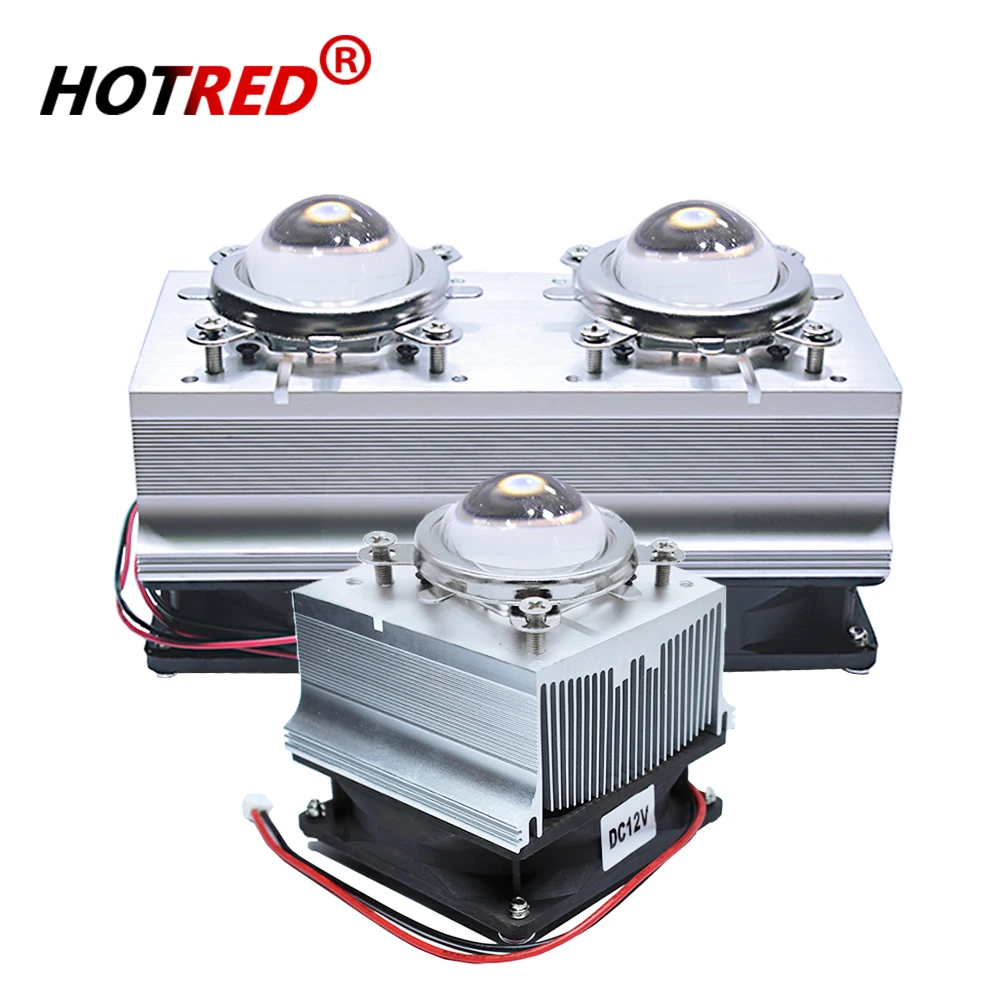 LED Heatsink Aluminium Cooling Radiator + 60 /120 Degrees 44mm Lenes + Reflector + Bracket 12V Fans For 20W 30W50W 100W Chip COB