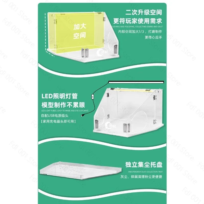 Dustproof Acrylic Sanding Box with LED Light for Model Painting Polishing