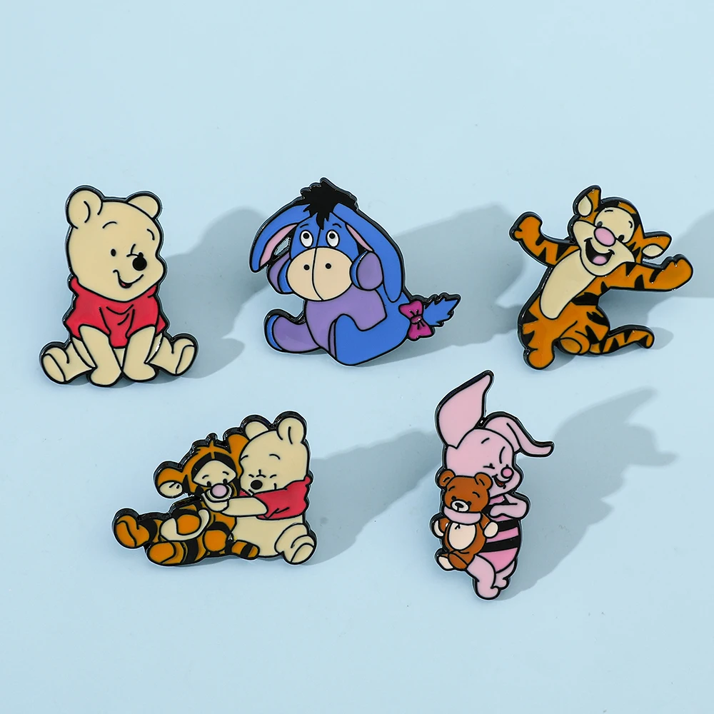 5 Pcs Cartoon Anime Creative Winnie the Pooh Metal Brooch Decoration Cute Tigger Piglet Dripping Oil Alloy Pin Accessories