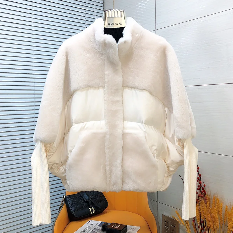 New Fashion Women Natural Real Sheep Fur Coat Thick Warm Goose Down Coats Winter Coat Female Outwear Puffer Jackets