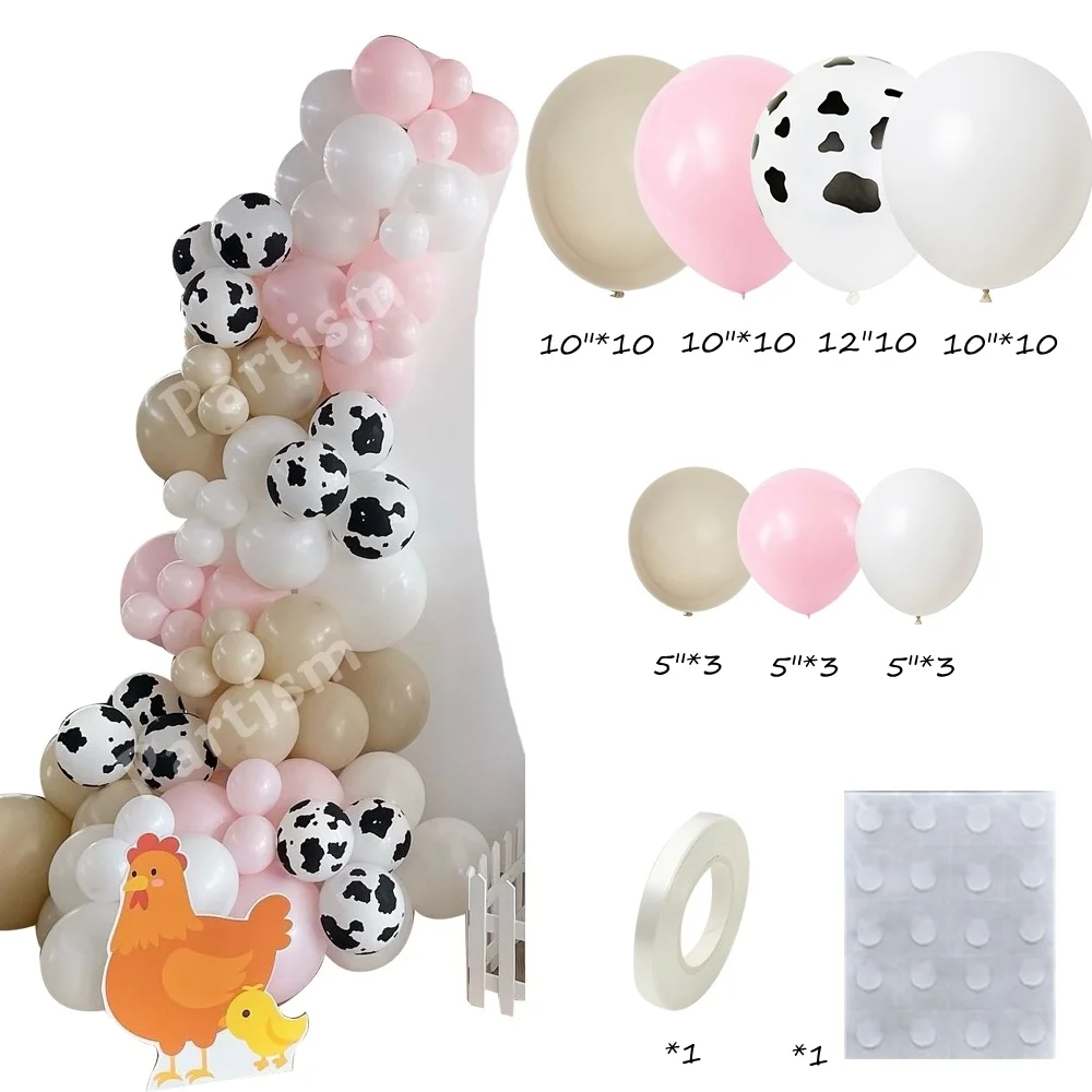 1set Carton Cow Pig Farm Animal Balloon Tower Pink Foil Number Balloons for Kids Farmland Birthday Party Decoration Supplies