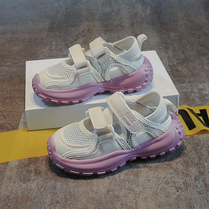 

Модные сандалии для девочек, сетчатая спортивная школьная детская повседневная обувь, пляжные нескользящие дышащие удобные детские кроссовки