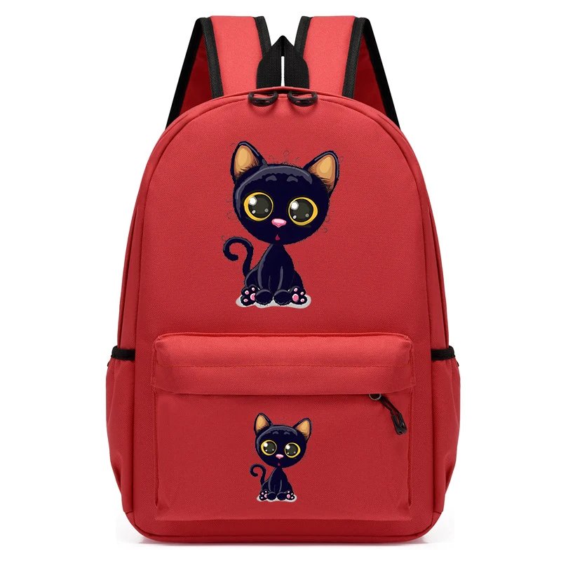 Black Kitten Print School Bags for Student Children Backpack Anime Cartoon Cat Kid Child Backpack Schoolbag Kindergarten Bagpack