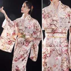 Women's Elegants Japanese Kimono Sexy Yukata with Obi Cosplay Costume National Novelty Evening Dress Printed Flower Geisha Gown