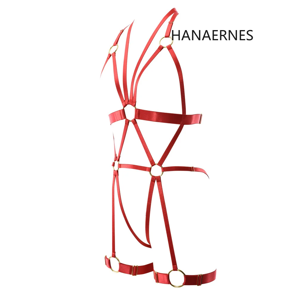 HANAERNES Ladies Sexy Bondage Lingerie Set Punk Gothic Body Strap Bra Tops Cage Harness Resize Festive Carnival Women Suspenders