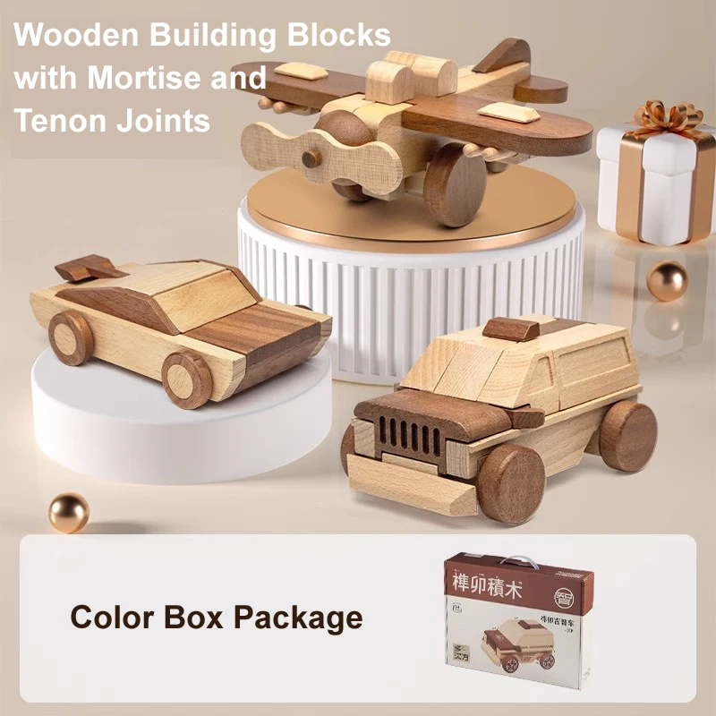 Houten bouwstenen met pen- en penverbindingen, bouwspeelgoedset voor kinderen vanaf 3 jaar, creatieve stapelblokken met meerdere