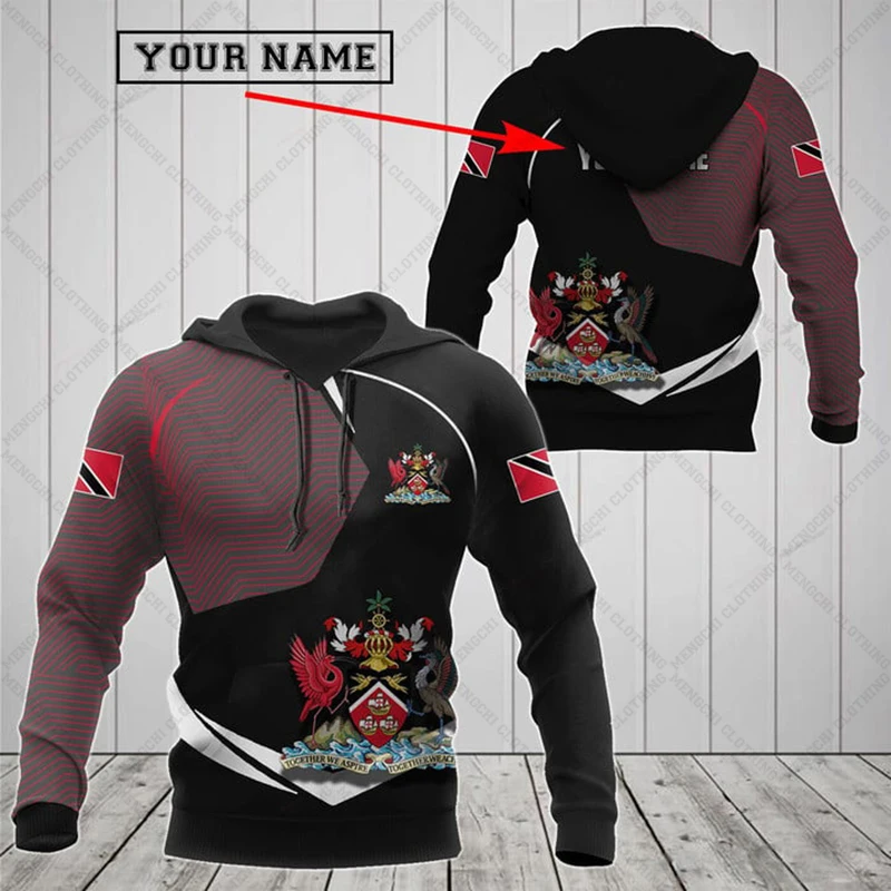 Custom Name Trinidad And Tobago Emblem Unisex Graphic Hoodies Loose Fashion Sweatshirts Boy Casual Clothing Oversized Streetwear