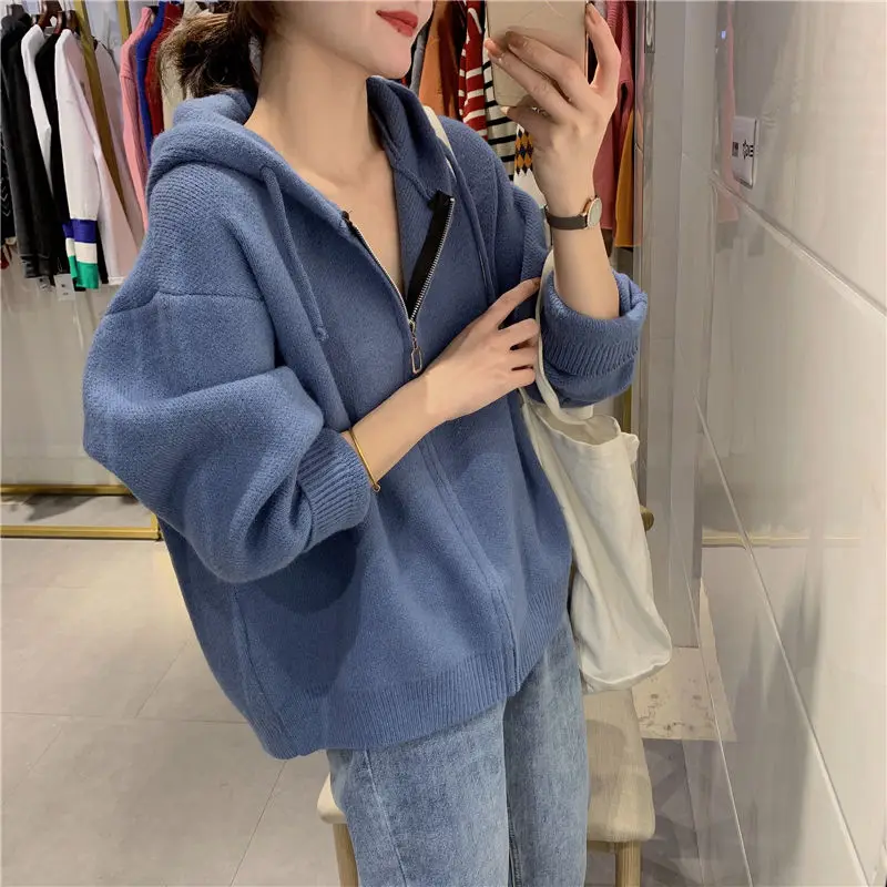 

2023 Spring and Autumn Seasons Lazy and Reduced Age Korean Version Loose and Slim Zippered Cardigan Sweater Coat