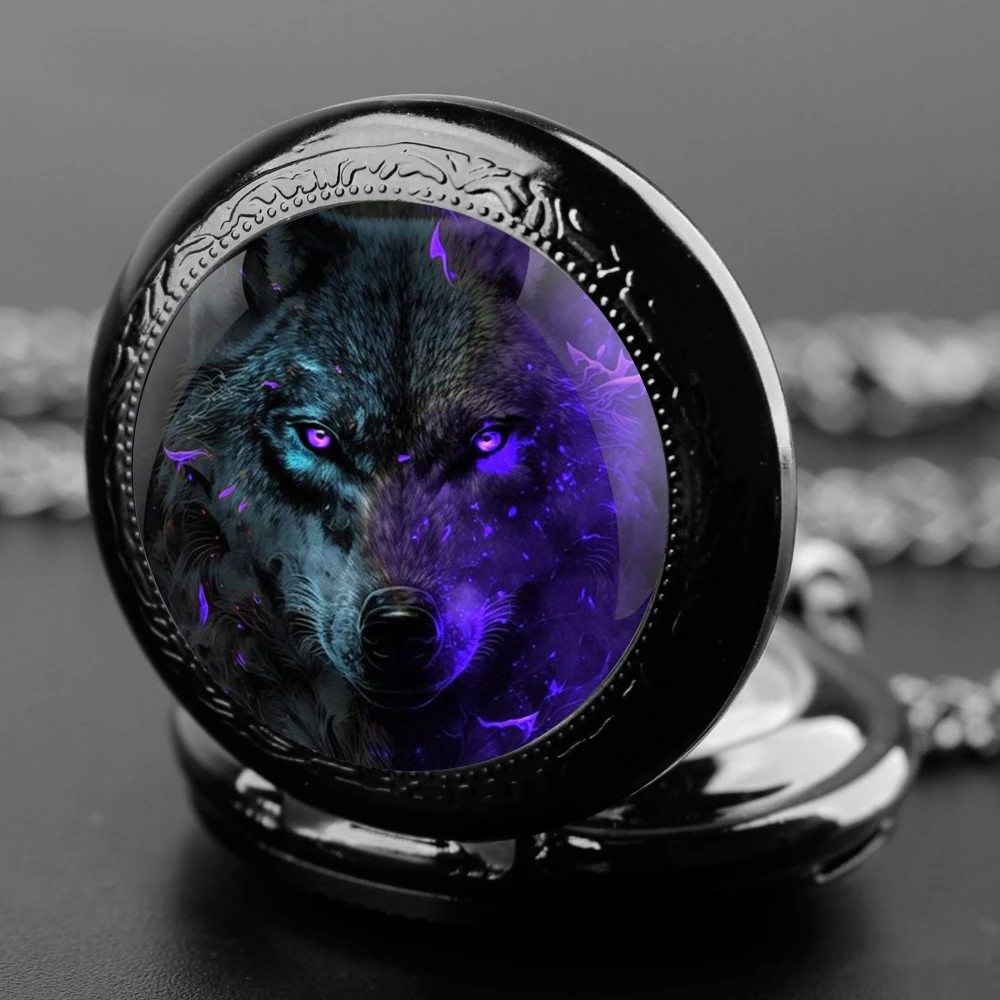 Retro Wolf Quartz Relógio de Bolso para Homens e Mulheres, Relógio Pingente Único, Cool Black Necklace, Acessórios para Presente, 1Pc