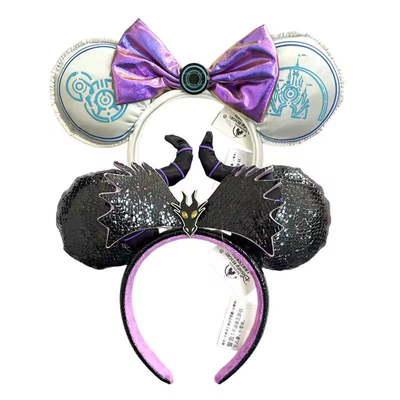 2026 Mickey Mouse Ears Headband 2025 Cinderella Rapunzel Princess Bow Minnie Ear Headwear for Adult Kids Holiday Hairband - Image 43