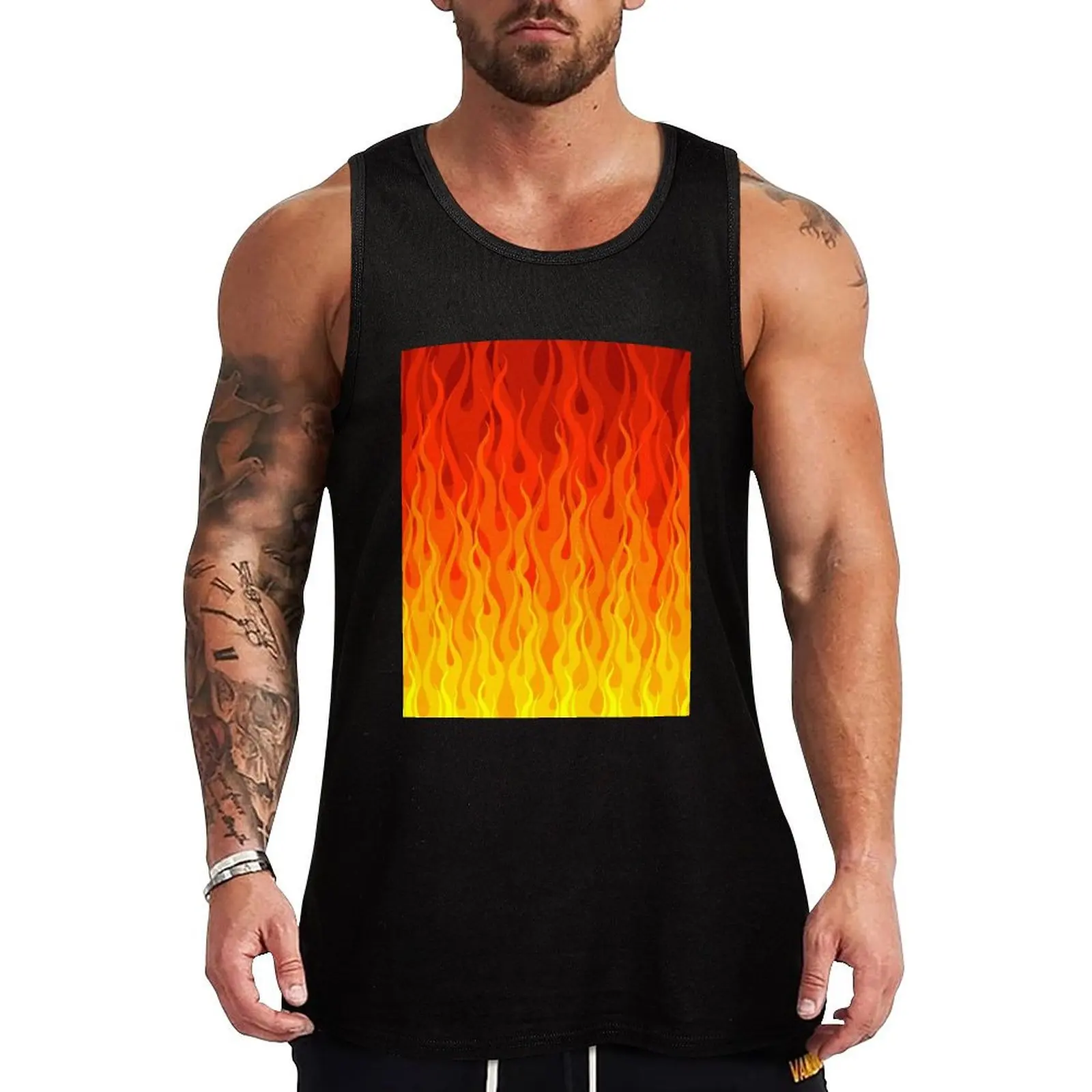 

Red Orange Yellow Burning Flames and Fire Tank Top Fast Dry Tank Top Sports Athletic Sleeveless Shirt