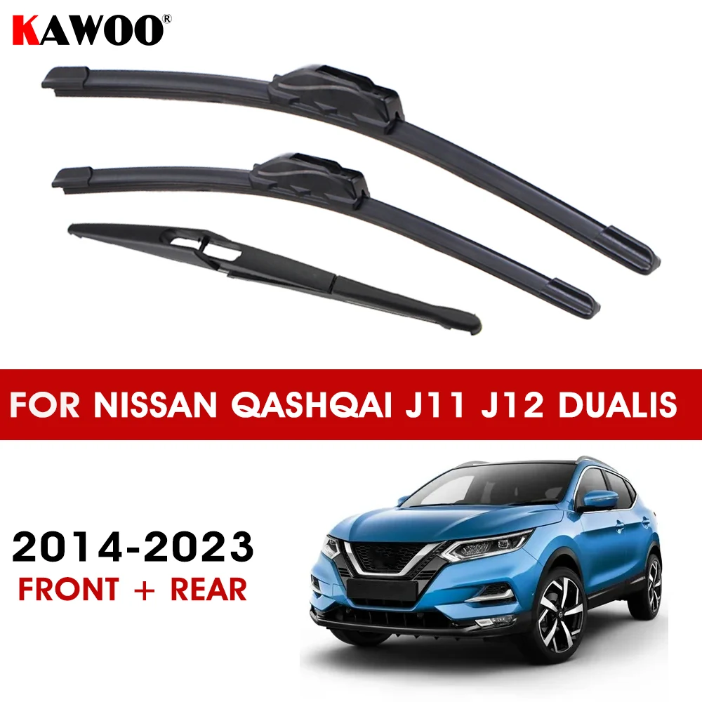KAWOO 3PCS Car Front & Rear Wiper Blades Set For NISSAN Qashqai J11 J12 Dualis 2014-2023 Auto Windshield Windscreen Front Wipers
